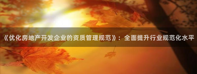 和记怡情h88官网中文版：《优化房地产开发企业的资质管理规范